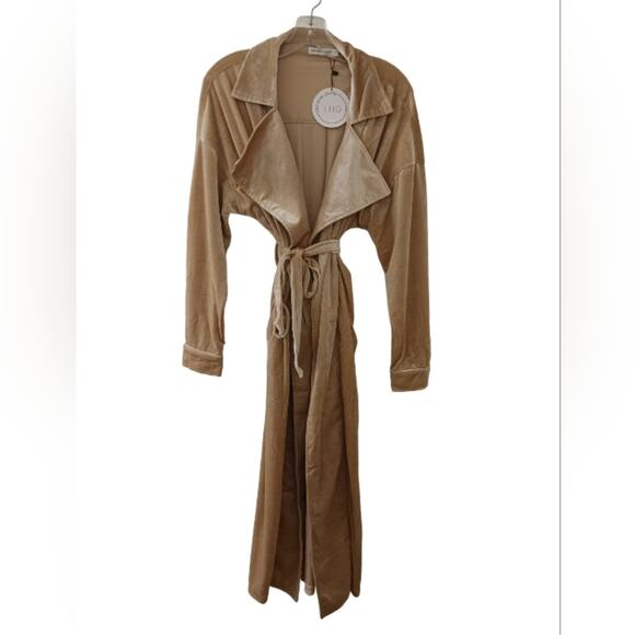 Toby Heart Ginger Velvet Trench Long Jacket Love Indie Sz M Beige Velour Classic - Picture 6 of 16